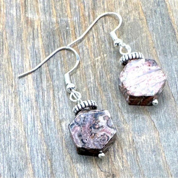 Alquimia Jewelry - Pink hexagonal OCEAN JASPER  EARRINGS